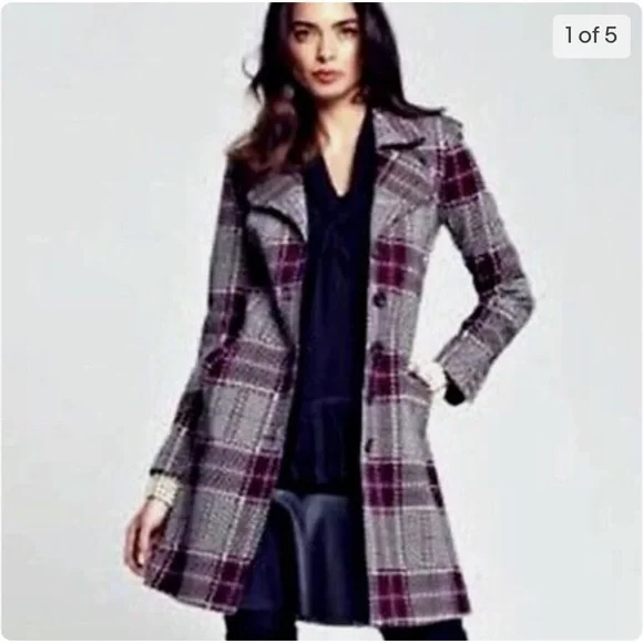 CAbi Burgundy and White Plaid Trench Coat - Picture 11 of 14